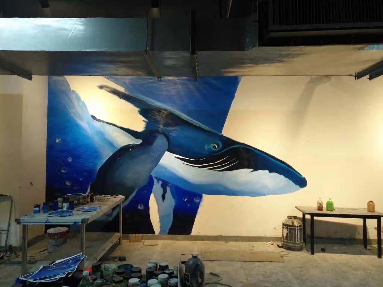 海洋館兒童樂園工裝室內藍鯨3D畫立體壁畫墻繪彩繪涂鴉示意圖
