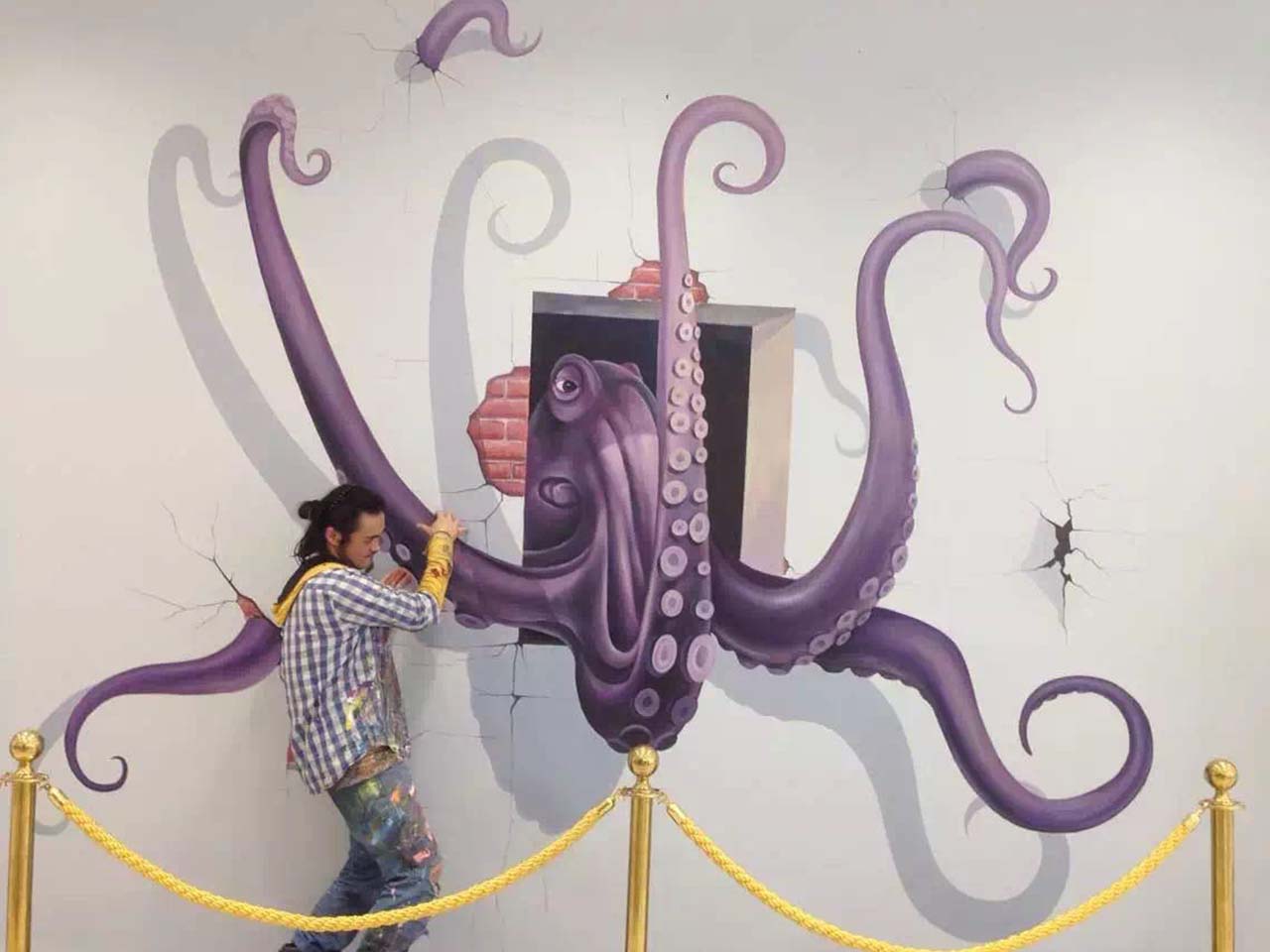 海底世界海洋館兒童樂園工裝室內章魚3D畫立體壁畫墻繪彩繪涂鴉示意圖