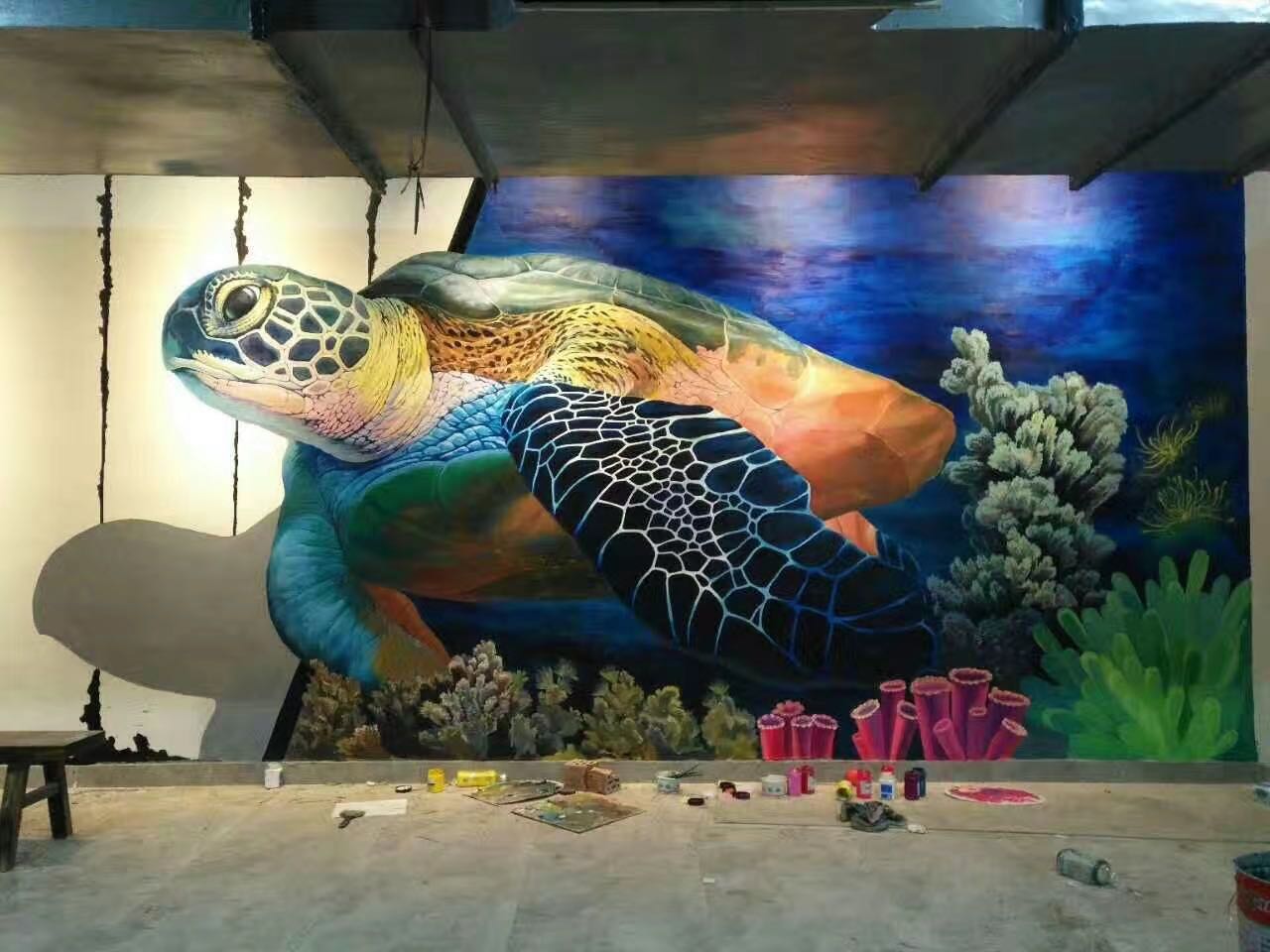 海洋館兒童樂園海底世界工裝室內海龜3D畫立體壁畫墻繪彩繪涂鴉成都瀾泉文化