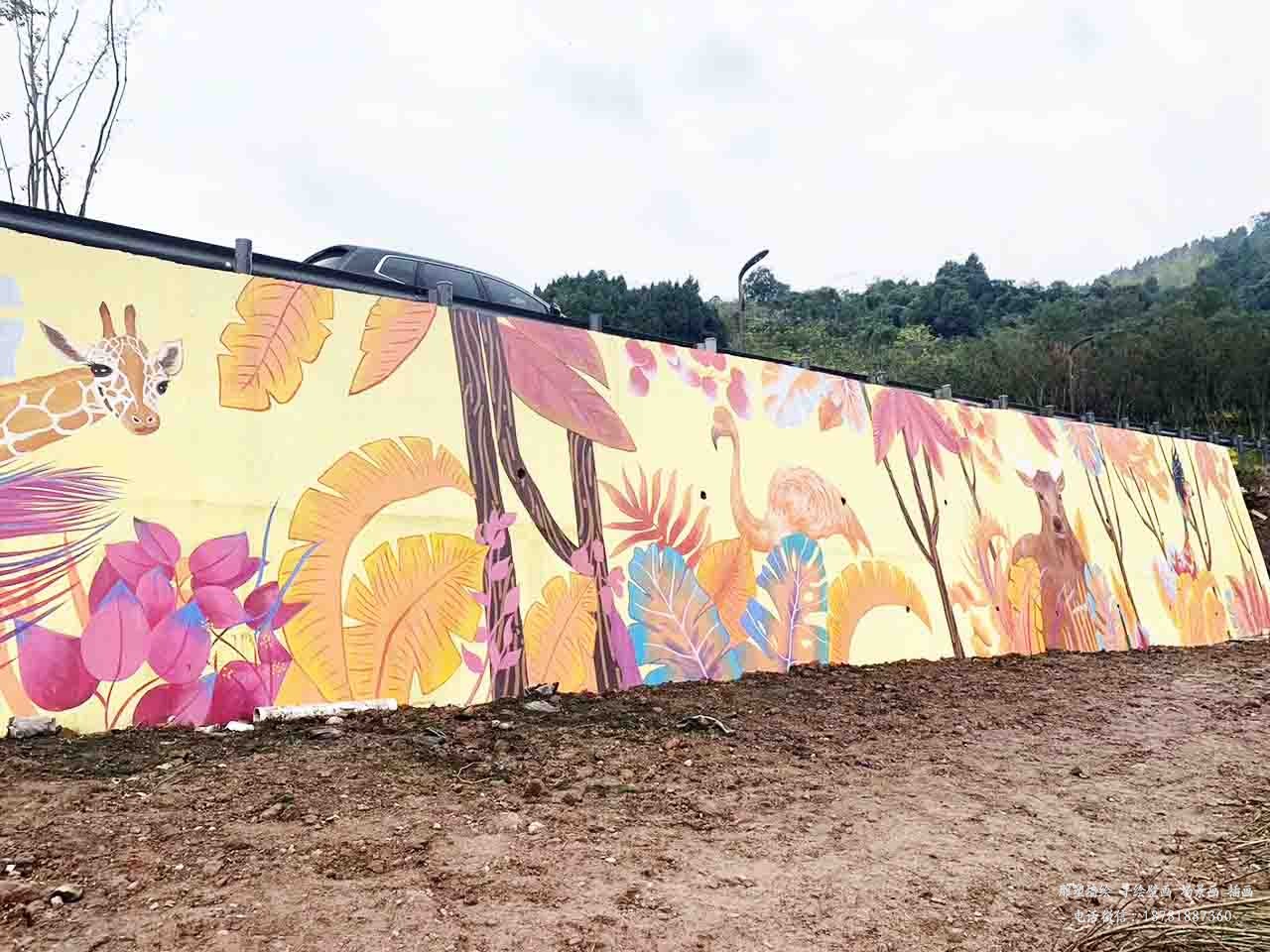 振新美麗鄉村景區擋泥墻卡通壁畫墻繪彩繪涂鴉成都瀾泉文化