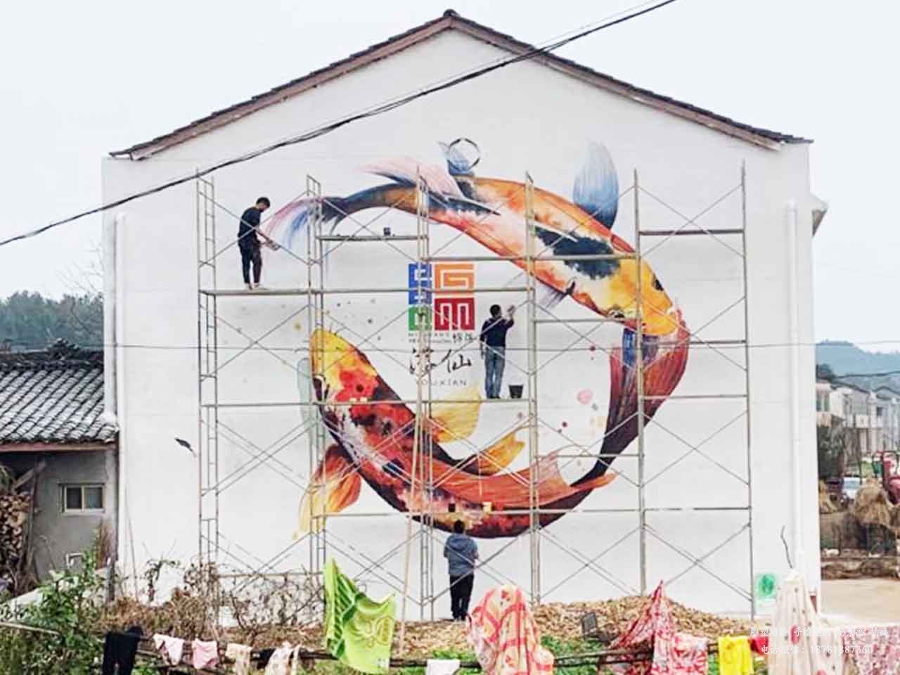 振新美麗鄉村雙魚壁畫墻繪彩繪涂鴉示意圖