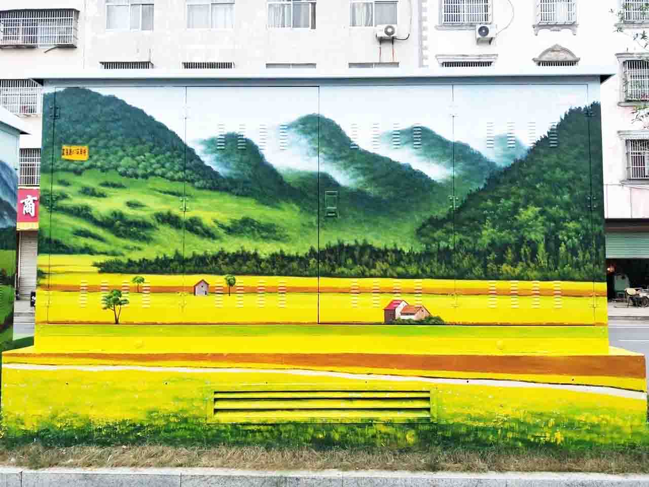 市政景區街道配變電箱寫實油菜風景創意鄉村墻繪壁畫彩繪涂鴉手繪成都瀾泉文化