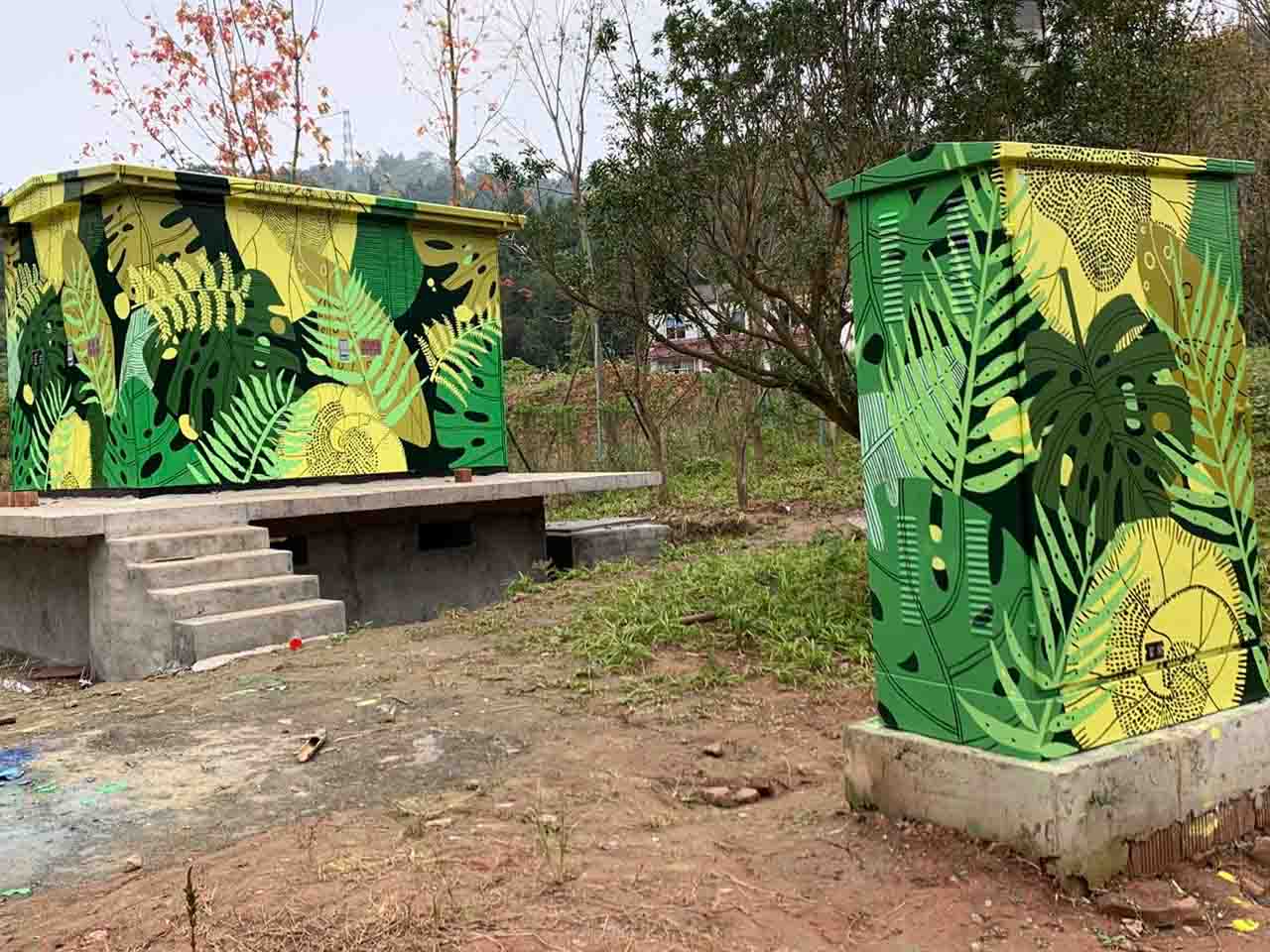 景區植物配變電箱墻繪壁畫彩繪涂鴉示意圖
