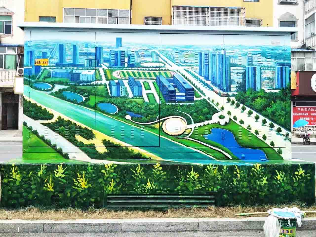 市政景區街道配變電箱寫實城市風景創意墻繪壁畫彩繪涂鴉手繪成都瀾泉文化