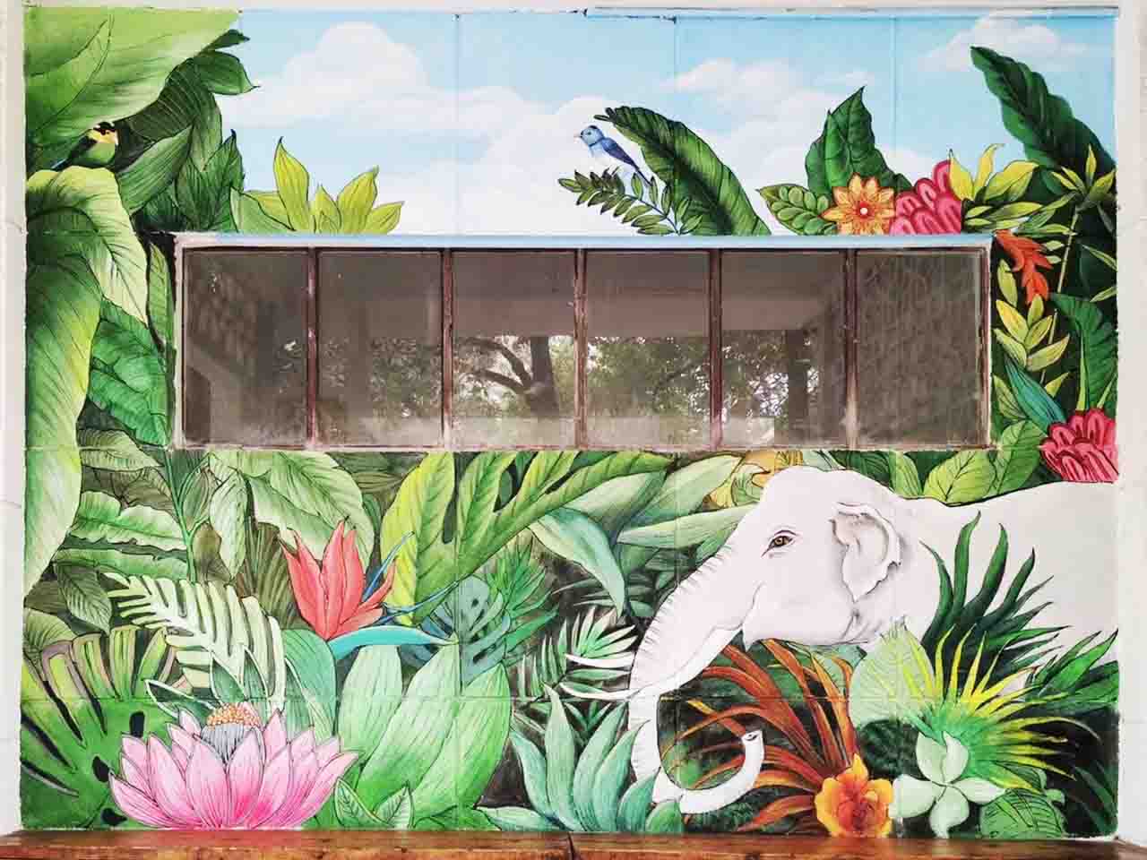 景區鄉村動物園熱帶風景墻繪壁畫彩繪涂鴉手繪成都瀾泉文化