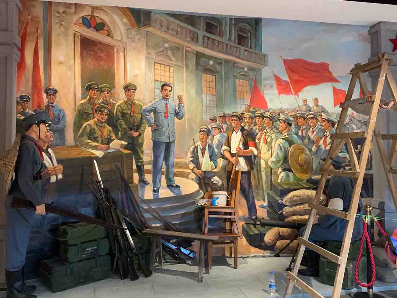 博物館紀念館展廳起義場景還原畫墻繪壁畫彩繪涂鴉手繪示意圖