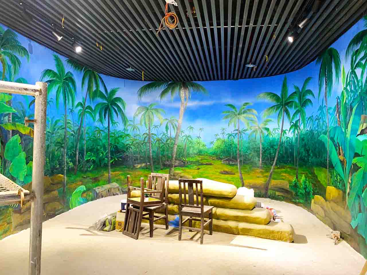 博物館紀念館展廳椰樹林場景還原畫墻繪壁畫彩繪涂鴉手繪成都瀾泉文化