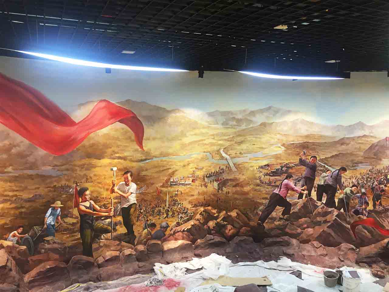 博物館紀念館展廳勞動場景還原畫墻繪壁畫彩繪涂鴉手繪示意圖