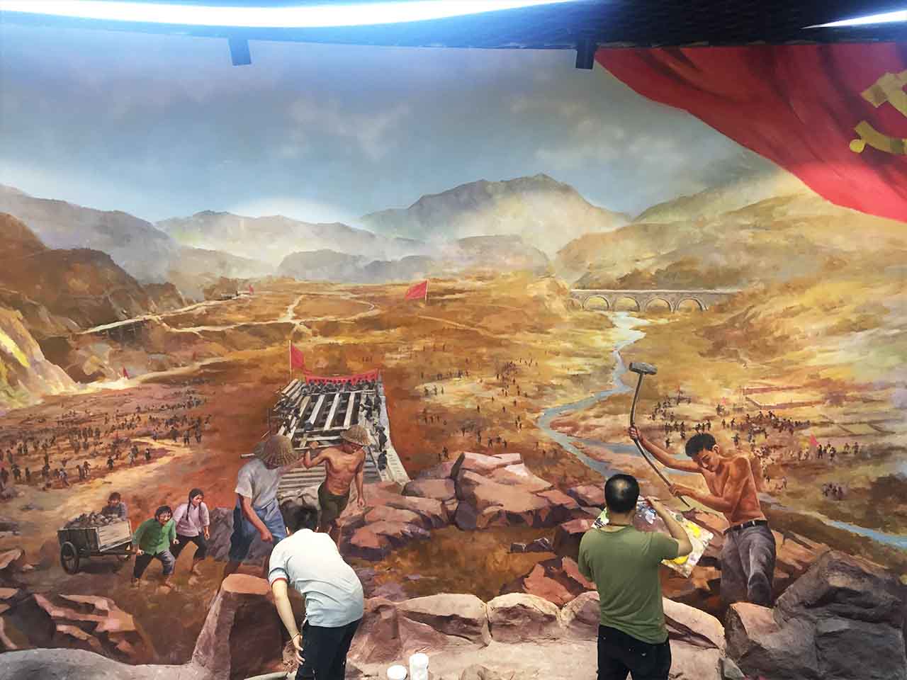 博物館紀念館展廳勞動場景還原畫墻繪壁畫彩繪涂鴉手繪示意圖