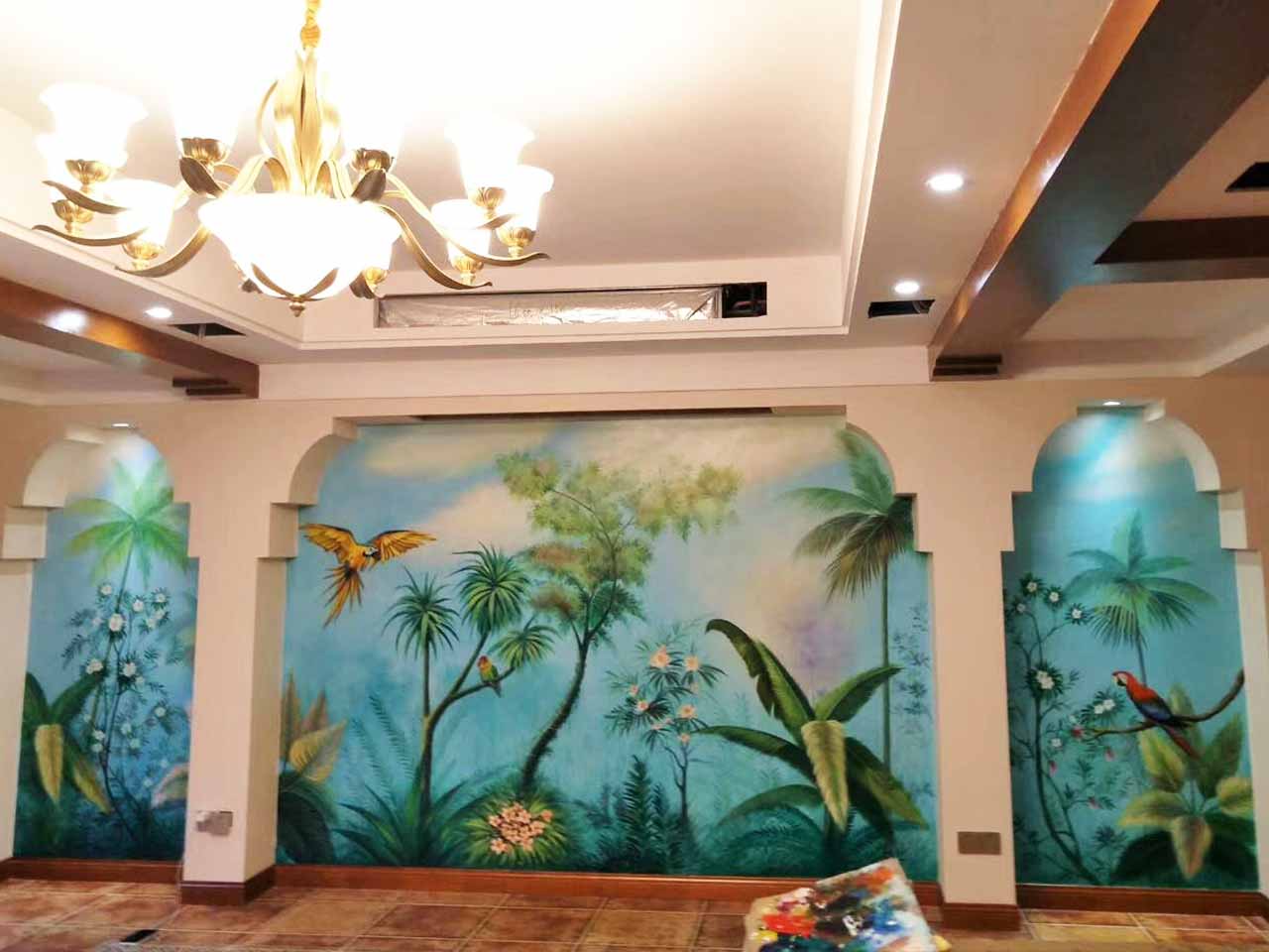 家裝工裝酒店會所美容院別墅寫實花鳥風景墻繪壁畫彩繪涂鴉手繪成都瀾泉文化