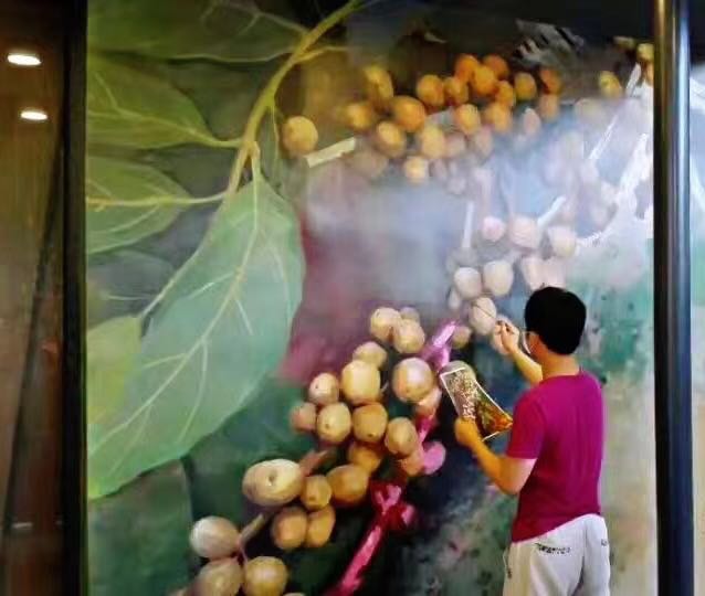 酒店兒童房工裝咖啡館寫實植物墻繪壁畫彩繪涂鴉手繪成都瀾泉文化