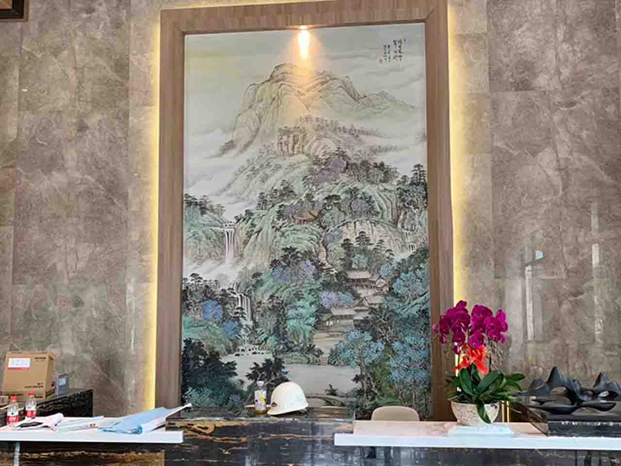 酒店銀行售樓部國畫墻繪壁畫彩繪涂鴉手繪示意圖
