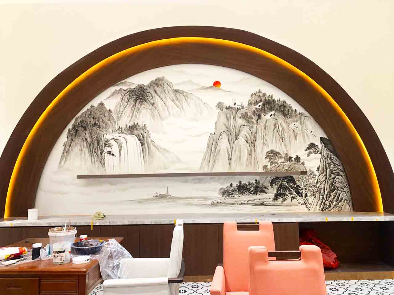 美麗鄉村社區振新鄉村文化墻酒店銀行售樓部國畫墻繪壁畫彩繪涂鴉手繪示意圖