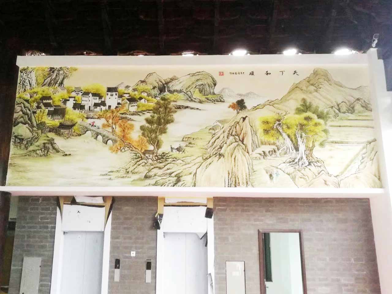 景區古建祠堂文化園區國畫墻繪壁畫彩繪涂鴉手繪示意圖