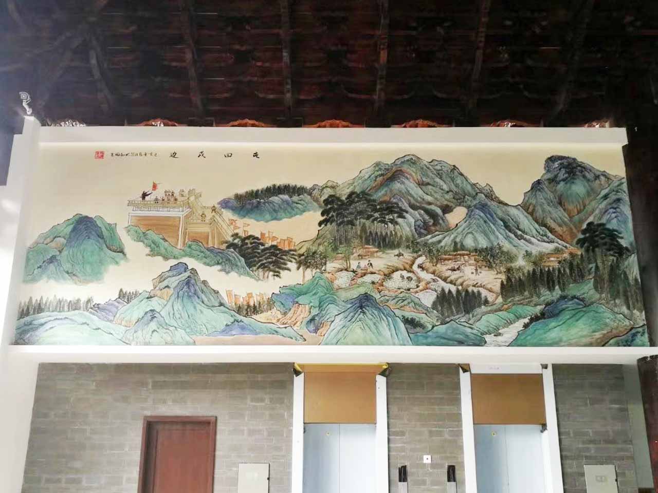 景區古建祠堂文化園區國畫墻繪壁畫彩繪涂鴉手繪示意圖