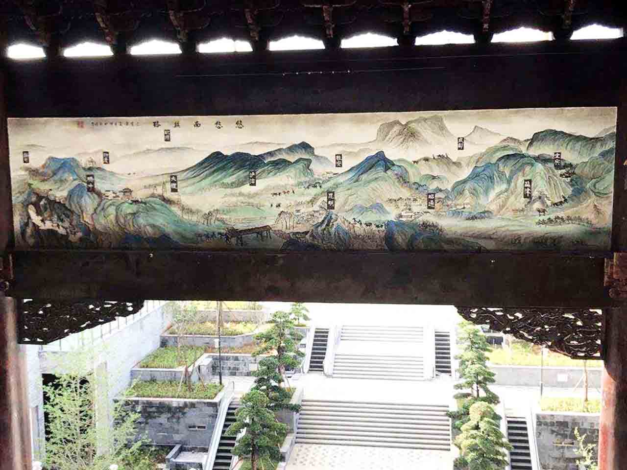 景區古建祠堂文化園區國畫墻繪壁畫彩繪涂鴉手繪示意圖