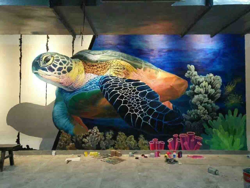 海洋館3D立體墻體彩繪壁畫案例圖